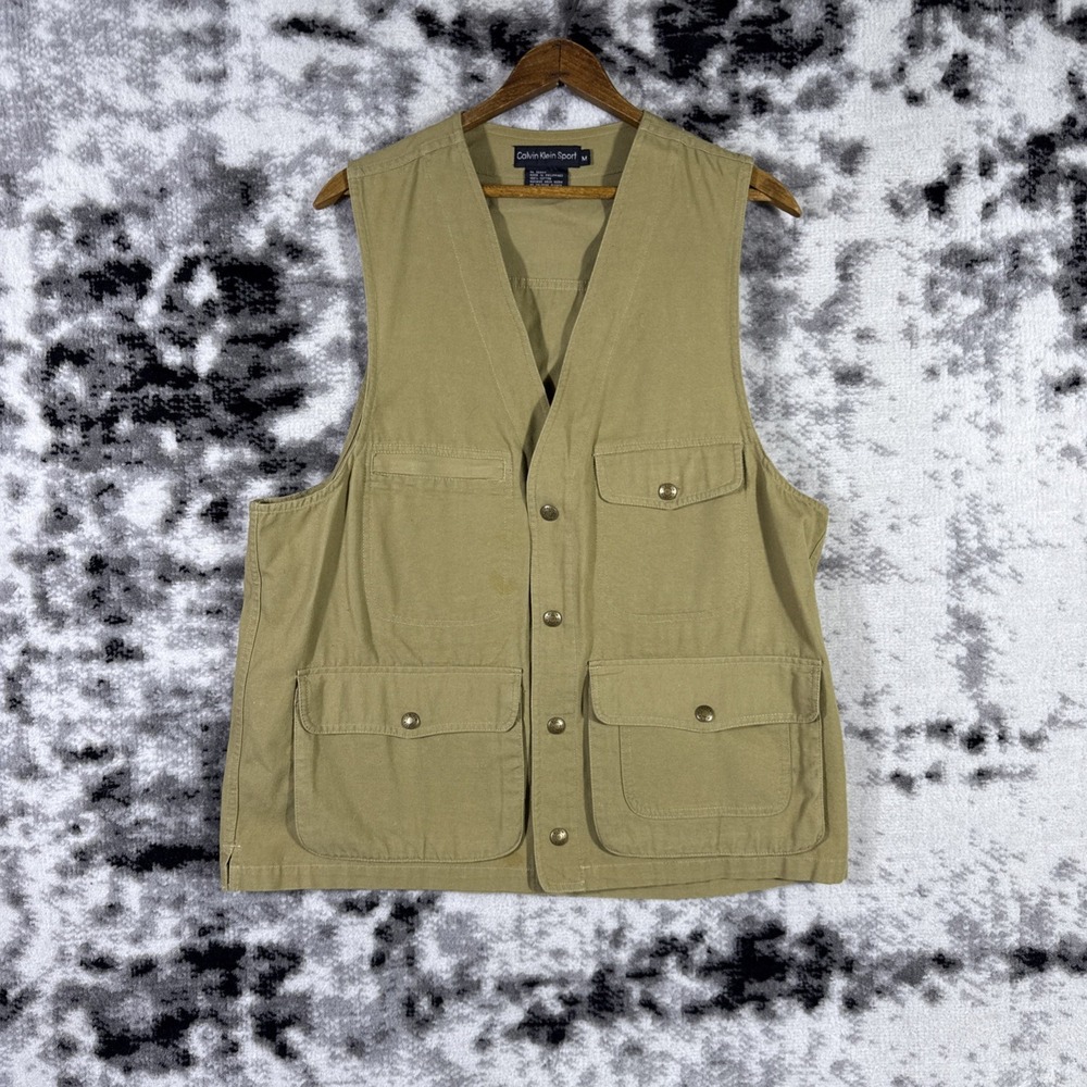 VTG Calvin Klein Sport Vest Mens Size Medium Beige Safari Pockets Fishing Outsid